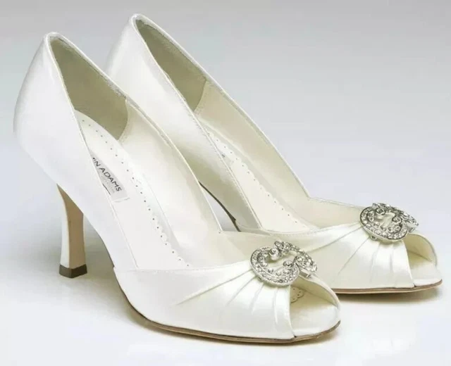 Scarpe Corte A Stiletto Da Sposa Benjamin Adams Bianche In Seta Opentoe Taglia Uk 3 (36