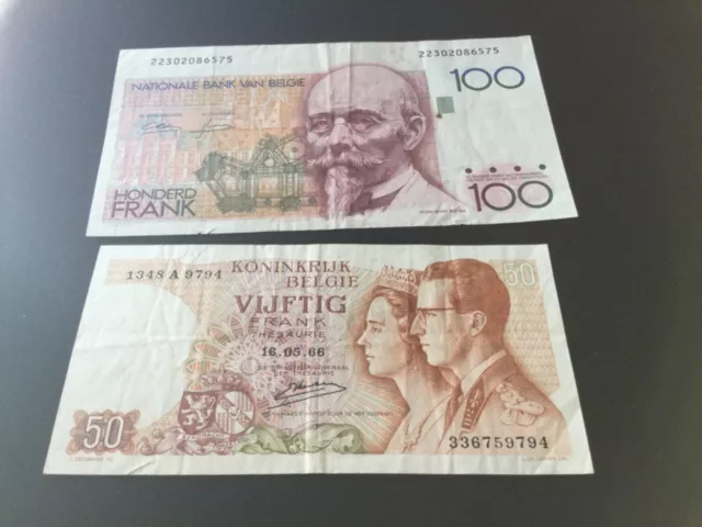 100 & 50 Belgium Francs banknotes