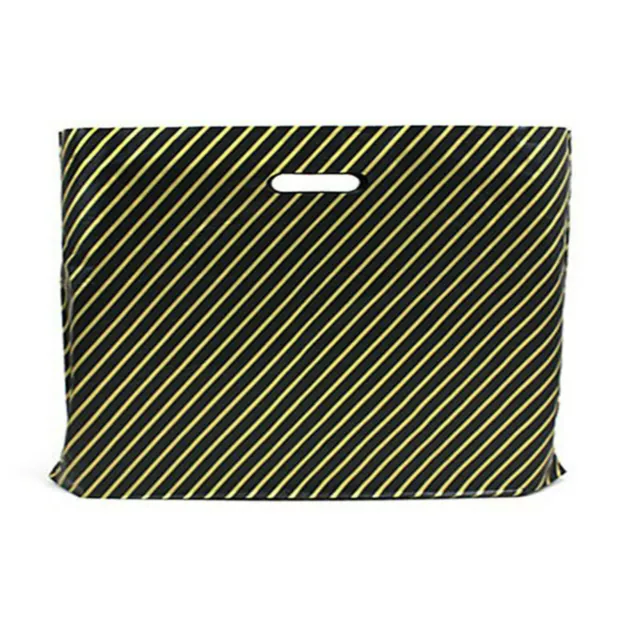 500x Black And Gold Strong Plastic Carrier Bags Striped Shopping Retail Bags