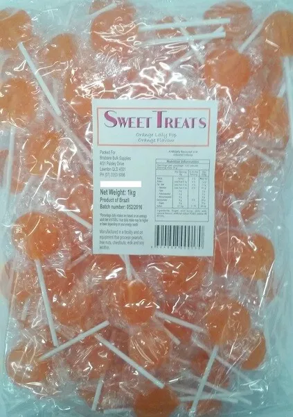 Flat Orange Orange Flavour Lollipops 1kg (Approx. 125 Lollipops)