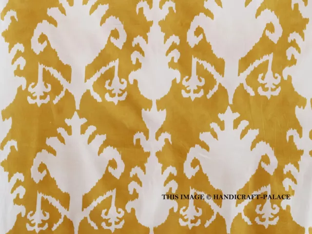 Indien 4.6m Main Bloc Jaune Ikat Imprimé 100% Coton Couture Tissu pour Artisanat