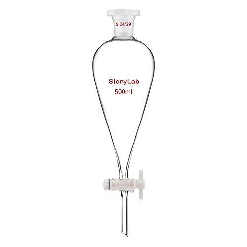 stonylab Borosilicate Glass 500 ml Heavy Wall Conical Separatory Funnel with ...