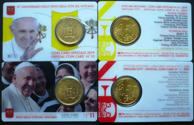 Vatikan 2019-2020 Coin Cards Nr. 10 + 11 Papst Franziskus 50 Cent Kursmünze