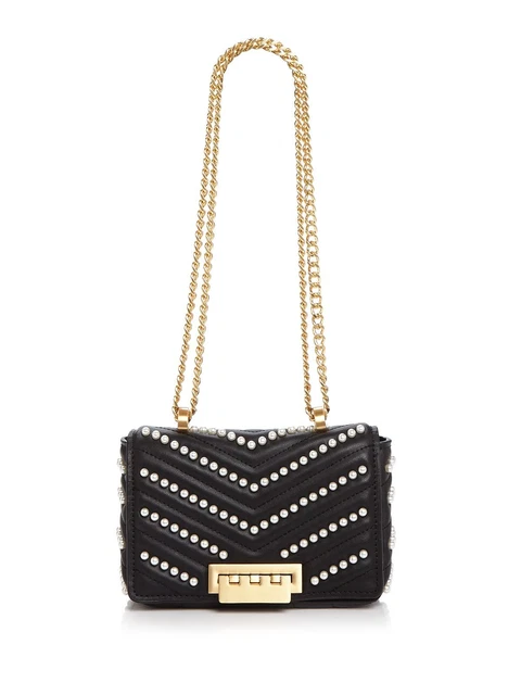 ZAC ZAC POSEN Women's Black Earthette Pearls Gold Chain Strap Shoulder Bag