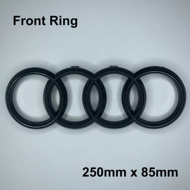 SET OF 2 - Audi Gloss Black Front Rear Grill Boot Badge Rings - 250mm & 192mm 2