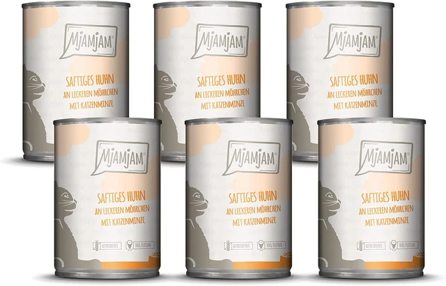 Mjamjam - Alimento húmedo premium para gatos - Pollo jugoso en deliciosas zanahorias, 6E