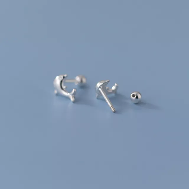 925 Sterling Solid Silver Animal Dolphin Stud Earrings Butterfly/Screw Backs