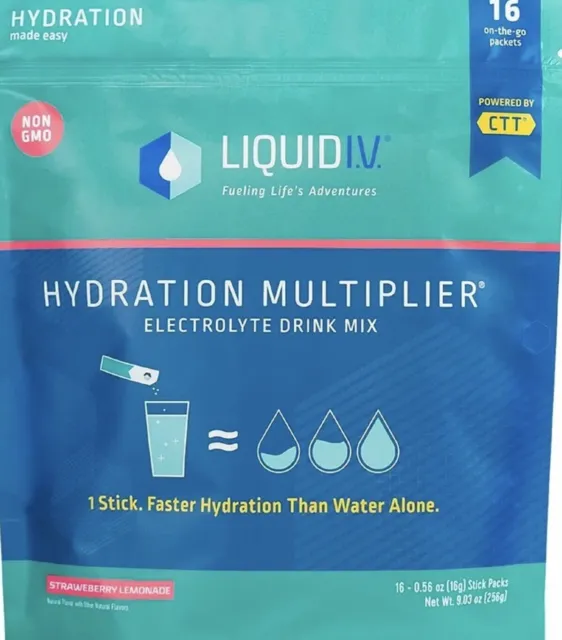 Líquido I.V. Polvo multiplicador de hidratación - limonada de fresa - 16 paquetes