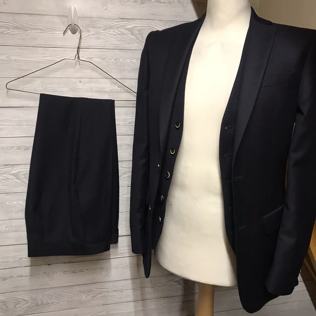 Ben Sherman Blue Wool Three Piece Suit - Jacket 34R’ Trousers W28 L31 Mod