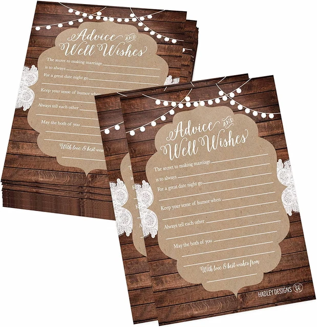 50 Rustic Wedding Advice Cards - Wedding Card Boxes For Reception, Wedding Guest