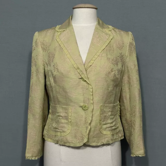 Sigrid Olsen Womens Jacket 6 Green Pink Floral Linen Silk 2 Button Dressy Casual