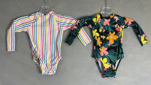 Old Navy One Piece Rash Guard Swimsuit Size 18/24 Months Lot of 2 Floral Stripe
