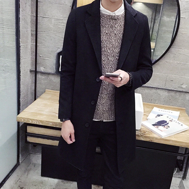 Men's Slim Trench Coat Long Single Breasted Overcoat Lapel Jacket Parka Outwear