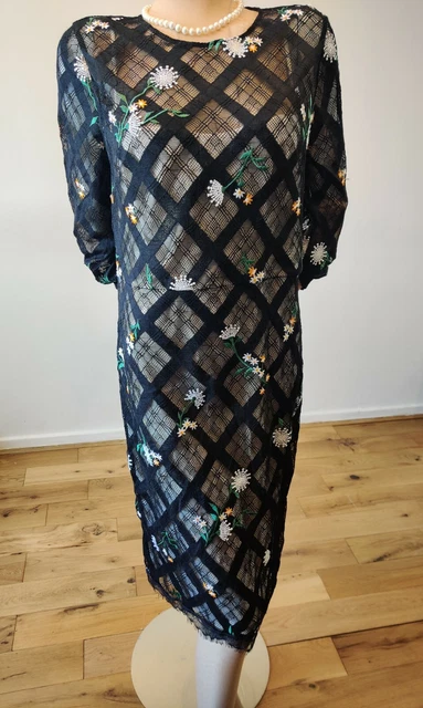 NEW KAREN MILLEN Brand New Floral Dress Uk 16 Us 12 Black White