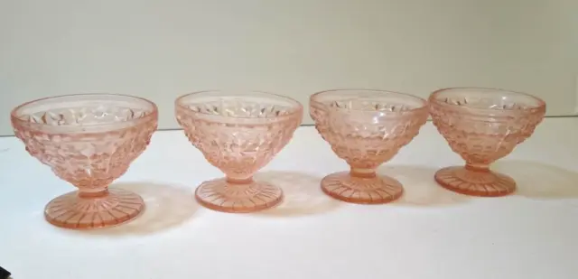 (lot 4) Jeanette Holiday Pink BUTTONS & BOWS SHERBET Depression Glass