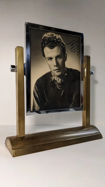 ANCIEN CADRE VERRE EPAIS BISEAUTE SUPPORT LAITON NOEUD LAITON repoussé Déco D