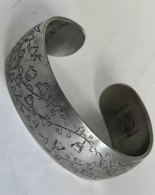 VTG Kirk Stieff Pewter Cuff 70s Bracelet Lily of the Valley 900-5 Flower of Mo.