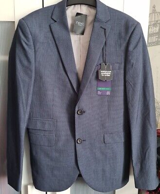 Next Mens Blue Checked Skinny Fit Suit Jacket Size 38S BNWT