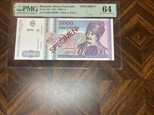 Romania, Banca Nationala 1992 5000 Lei Specimen PMG 64 UNC