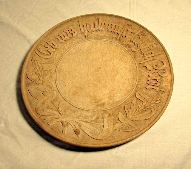 VINTAGE GERMAN LORDS Prayer Carved Turned Wooden Bread Brot PlateMCM