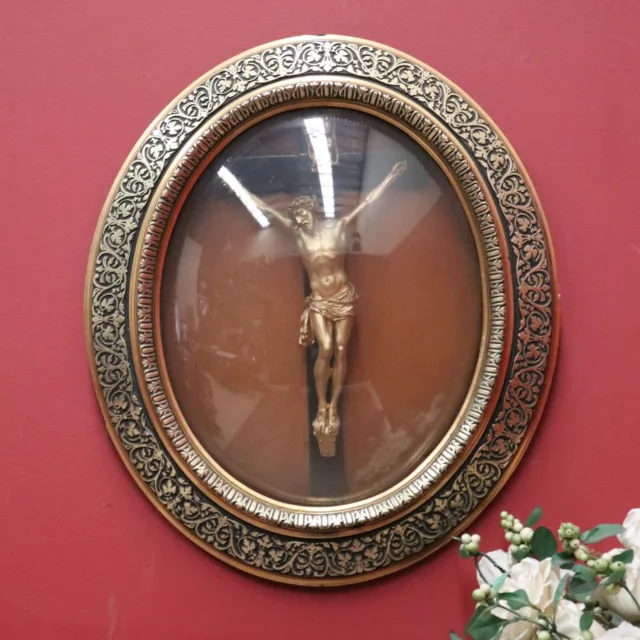 19th Century French Oval Gilt Framed Crucifix Corpus with Original Convex Glass