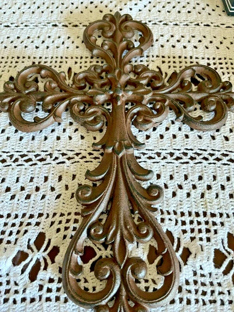 Vintage Ornate Cast Iron Cross Wall Hanging 12'