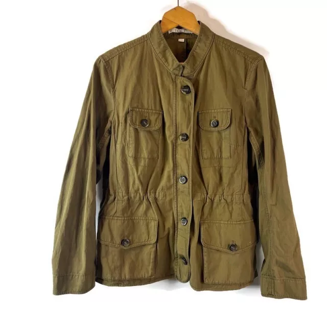Ann Taylor LOFT Womens Utility Jacket Size XL Olive Green Button Up With Pockets