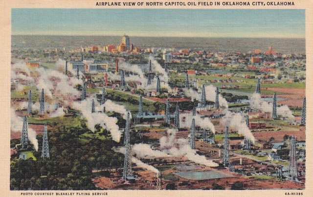 Oklahoma City OK Airplane View of North Capitol Oil Field Postcard D28