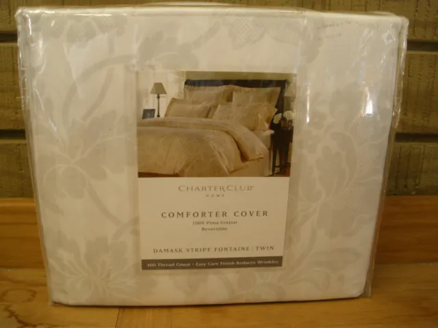 Charter Club Home Comforter Cover Fountaine Reversible Twin Damask White New