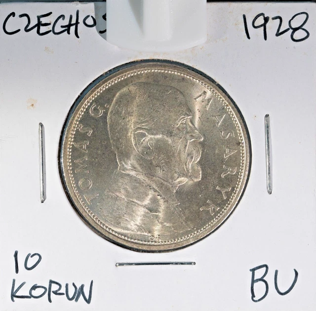 Czechoslovakia 1928 10 Korun -- BU -- 0.700 fine silver.  Very nice!