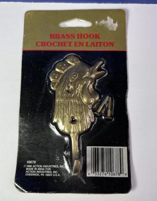 Vintage Brass Rooster Single Hook Wall Hanger 3.75" x 2"  1988 Action Industries