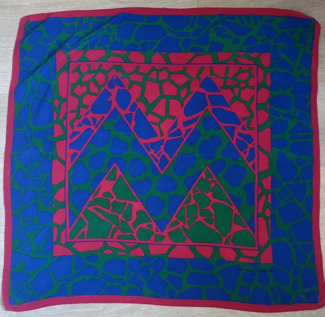 Foulard En Soie Vintage Jean-Louis Scherrer - Noir Et Rouge - Dimensions 84 X 85 Cm - Occasion