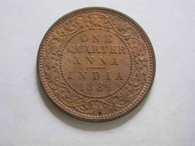 1889  1/4 Anna British East India Coin Victoria Choice UNC Bronze Quarter  #89.1 2