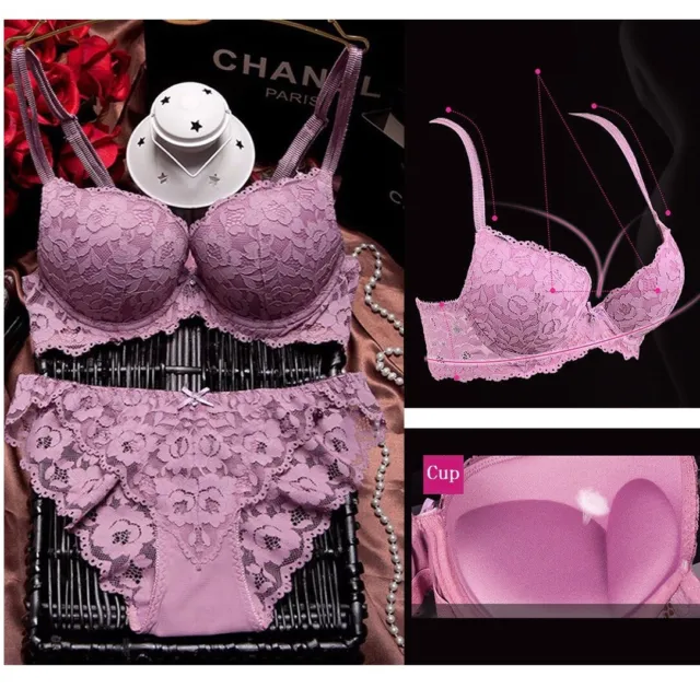 Womens Sexy Lace Bra Set Push Up Embroidered Lace Bra and Panty Set All  Colors