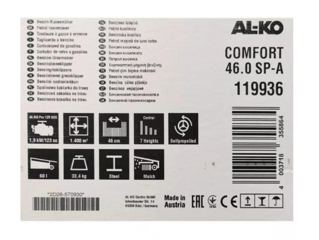 AL-KO Benzin Rasenmäher Comfort 46.0 SP-A 1,9 kW 2