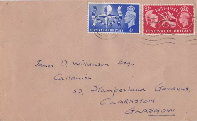 Gb : Festival Of Britain, First Day Cover, Glasgow Postmark (1951)