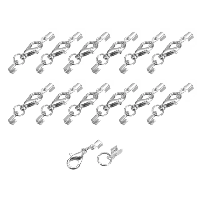 40Set 3mm Umklappbare Kordelenden mit Karabinerhaken Klammern Endkappen Silber