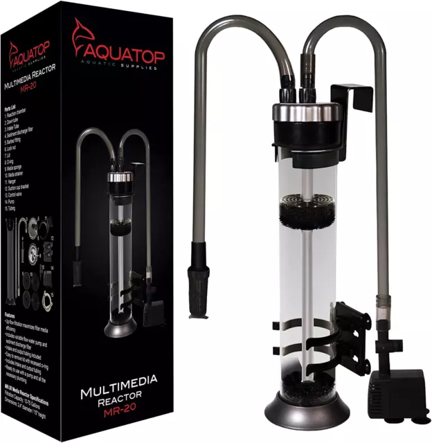 Media Reactor with 95 GPH Pump – for 10-75 Gallon Tanks, Up-Flow Filtration for