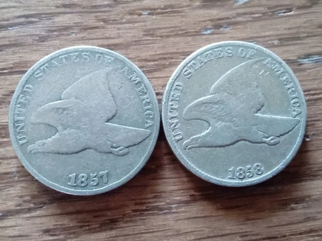 1857 & 1858 U.S. Flying Eagle One Cent Coins - 1 of each date