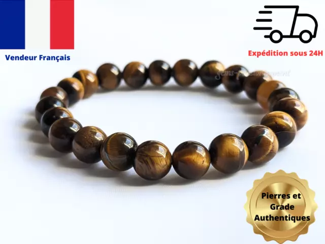 Bracelet Perles Œil de Tigre Pierre Naturelle 08mm Grade A Bijoux Lithothérapie