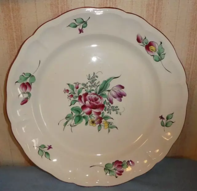 Grand Plat Rond Ancien KG Lunéville  Réverbère décor de fleurs 41 cm superbe