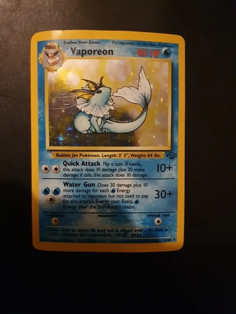 Vaporeon Pokemon Card 12/64 Rare Holo Jungle Set 1999 Wizards of the coast WOTC