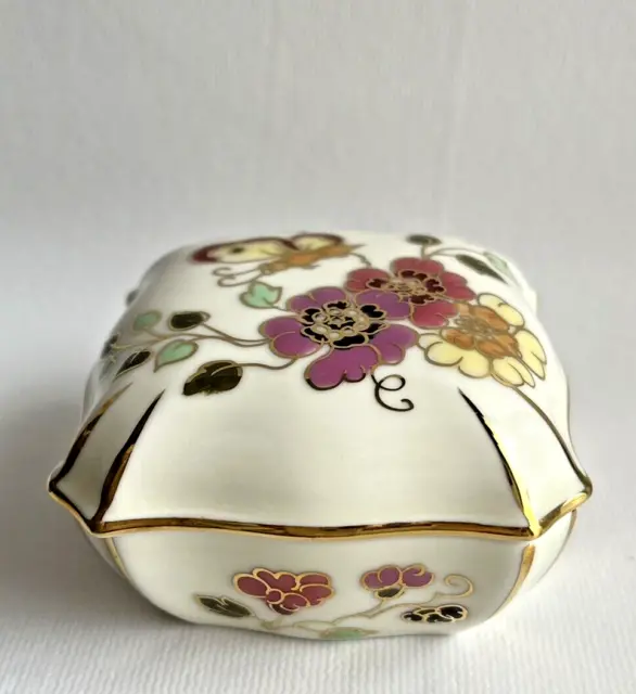 Zsolnay Hungary Butterfly Floral Hand Painted Porcelain Gold Trim Trinket Box