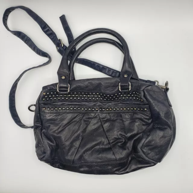 Treesje Satchel Handbag Stud Embellished in Dark Navy Studded Design Purse Treesje Satchel Handbag Stud Embellished in Dark Navy Studded Design Purse