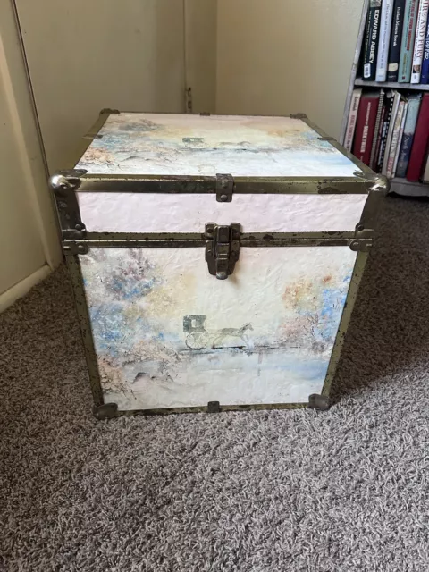 Vintage Toy Box Wood Brass Stagecoach Antique Storage Case Trunk Cute