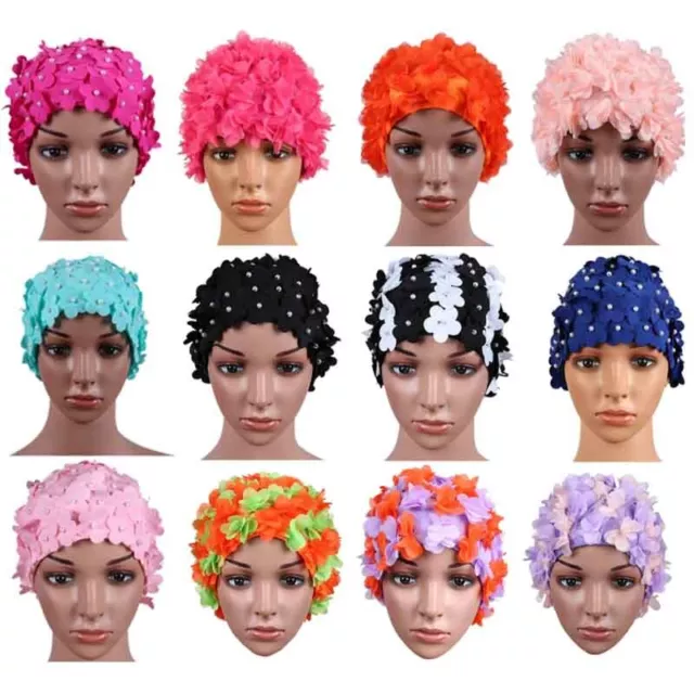 Women Retro Swimming Cap Spa Bathing Cap Hat 3D Flower,Pearl Cap Multicolour