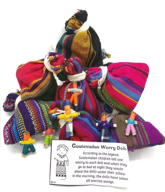 GUATEMALAN WORRY DOLLS Wholesale Set Of 100 Bags Anxiety Gift Colourful Pouches