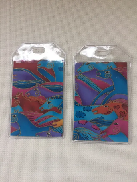 Laurel Burch Rare Embracing Horses fabric PVC Luggage Tags PAIR Cowgirl Gift