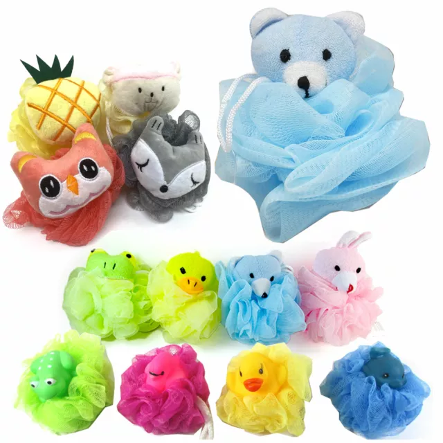 8 Niños Malla Esponjas Ducha Lufa Esponja de Baño Con Peluche Juguete Puf Puff