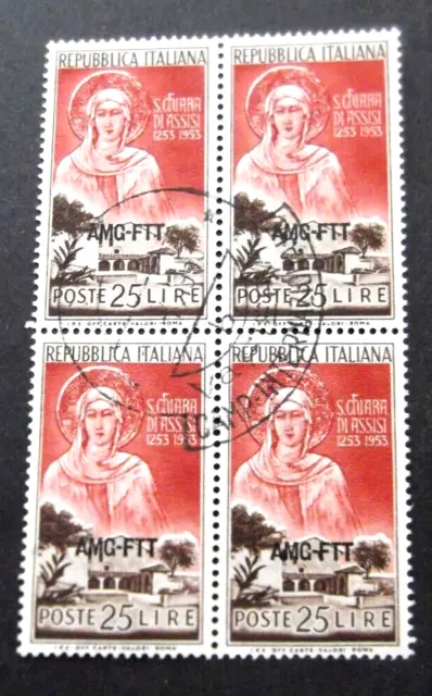 Italy-1953-Trieste A AMG FTT- 25L Block of Four-Used